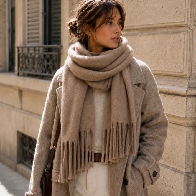 Hovedbilde Chunky skjerf i taupe – mykt og elegant ...