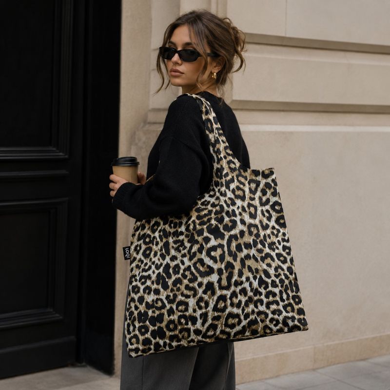LOQI Leopard Recycled Tote Bag – Sammenleggbart handlenett med leopardmønster