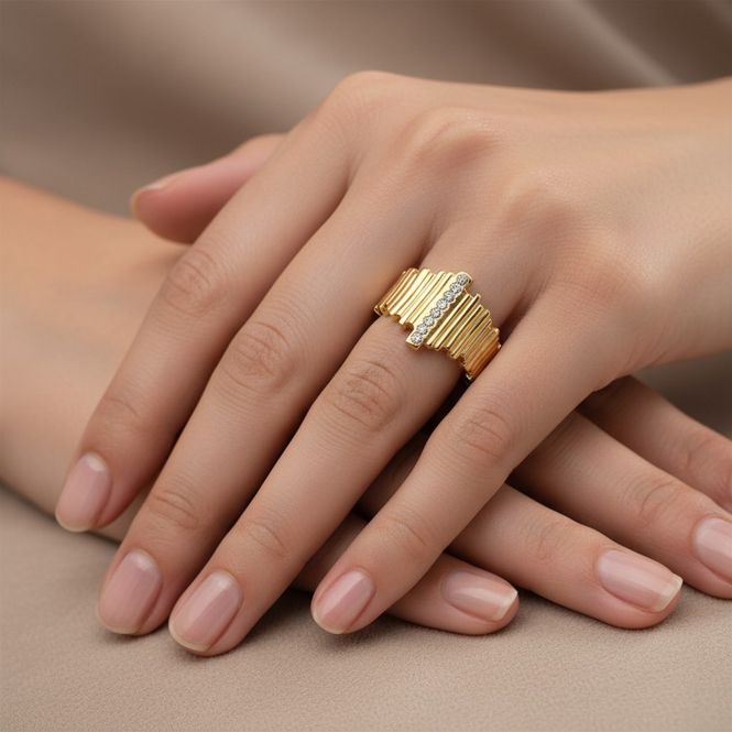 Hovedbilde DANSK Justerbar Gullbelagt Ring med Zirkonia