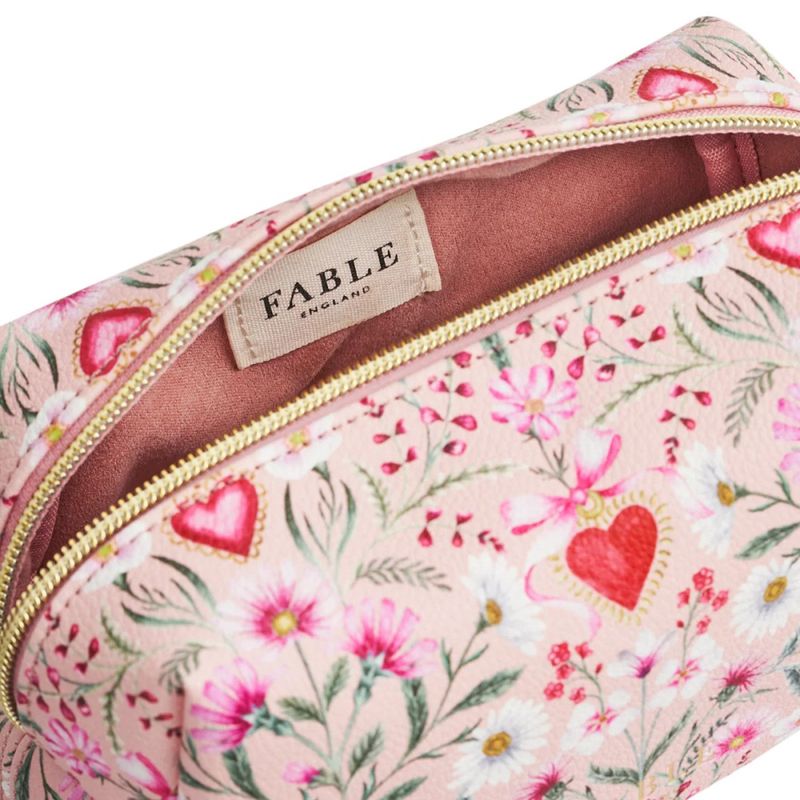 Fable England Penelope Floral Heart Rosa Sminkeveske